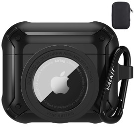 Valkit Compatible Airpods 3 Case and AirTags Case Cover, 2 in 1 Rugged Protective Airpods 3rd Generation Case for Men Women with Keychain Shockproof Skin for Airpods 3 Gen and Airtags, Black