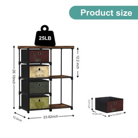VASICAR Small Fabric Dresser with 2-Tier Side Shelf, 4 Drawers Storage Drawer Units for Bedroom, Storage Cabinet, Beside Sofa Table for Hallway Entryway
