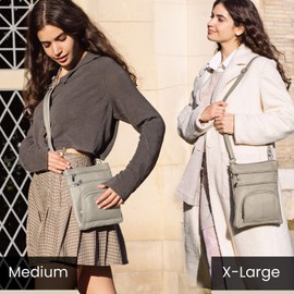 TOVOSO Crossbody Bag for Women, Genuine Leather Multi-Pocket Purse with Adjustable Strap, RFID Protection, Built-In Wallet, Cream, Medium