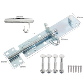 TERF® Heavy Duty Brenton Bolt Zinc 250mm (10 inch) Strong Padbolt For Use with Gates Sheds Garage Doors Lock and Out House Doors - 250mm