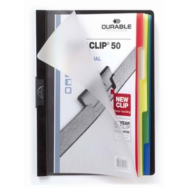 Durable Duraclip 50 Index A4 Document File with 5 Coloured Tabs 50 Cap, Black, (223401)