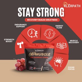 Klerpath GRO Muscle Pre-Workout Supplement - Vegan, Non-GMO, Allergen and Gluten Free - Grape Crush, 25 Servings