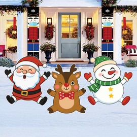 Santa Reindeer Snowman Yard Signs, Cute Christmas Lawn Decorations with Stakes, Waterproof Outdoor Holiday Garden Patio Pathway Décor