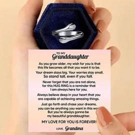 LIU JUN Hug Ring for Granddaughter - Sterling Silver Adjustable Jewelry Gift From Grandma to Women (silver)