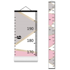 Nustila Pink Gray Color Block Growth Chart for Kids Baby Height Chart Ruler Removable Canvas Wooden Frame Hanging Wall Rulers Measurement Charts for Toddler Room Decor - 79"X7.9" with Black Wood