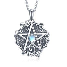 jiulegufa Pentagram Necklace S925 Sterling Silver Pentagram Moonstone Necklace Witchy Jewelry Gifts for Women
