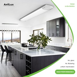 ANTLUX 4ft led Light Fixture 50W 5600lm LED Linear Flush Mount Light, 5000K, 4 Foot led Kitchen Ceiling Light fixtures for Living Room, Laundry, Replace for Fluorescent Version