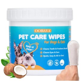 OOHAYA (2x) 3-in-1 Pet Finger Wet Wipes for Dogs & Cats Soft Disposable Finger Wipes