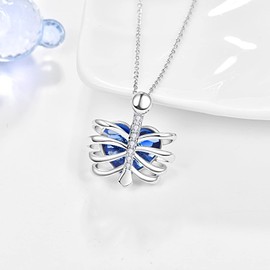 PRAYMOS Skull Heart Crystal Necklace 925 Sterling Silver Skeleton Pendant Gothic Chain Jewellery Gifts for Women Men, Sterling Silver, Zircon