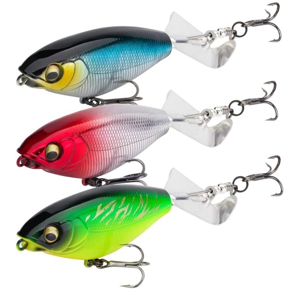 ASYHV 3PC Schwimmender Oberflächenköder mit Propeller-Schwanz，Geeignet für Süß- oder Salzwasser，schwimmende