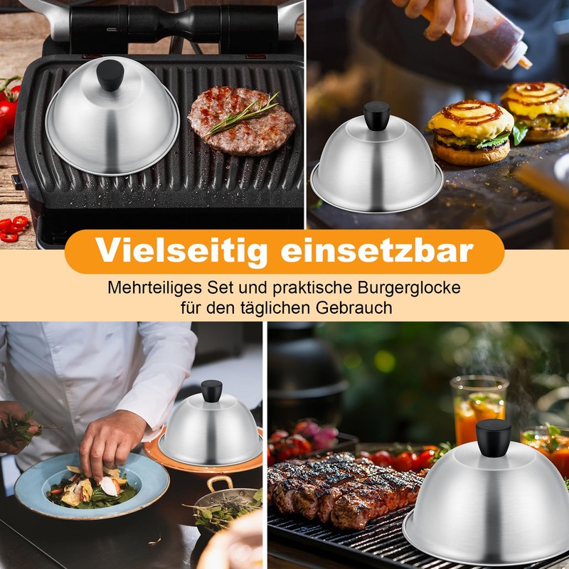 TEAMFAR Stainless Steel Burger Bell Set (4, 15.3 x 9.4