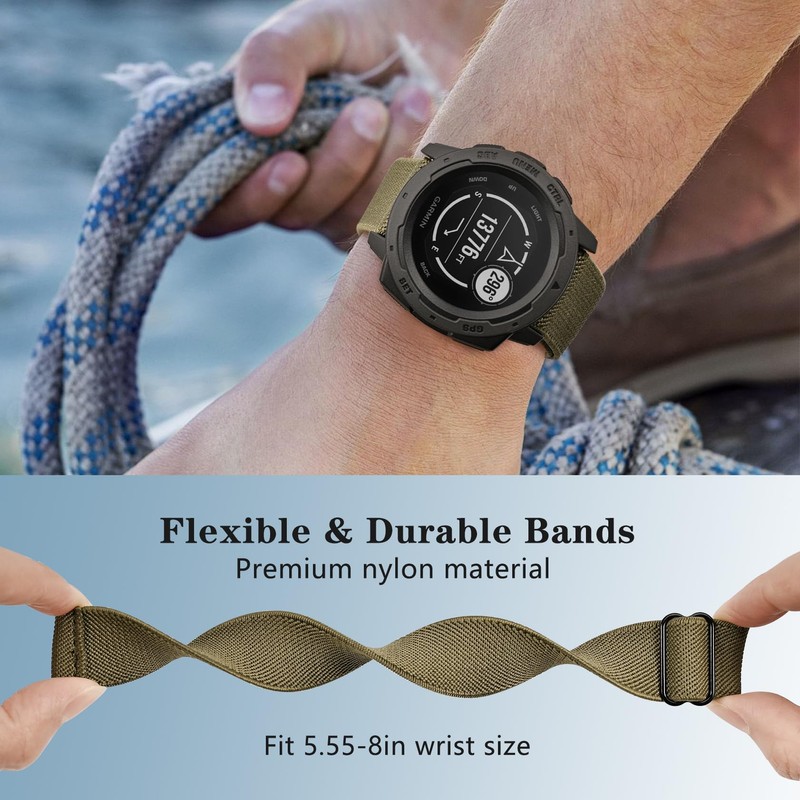HQzon 22mm Elastic Nylon Band Compatible with Garmin Instinct 1/2/3