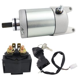 STABSOLI Starter Motor & Solenoid Relay & Ignition Switch for Kawasaki Prairie 400 KVF400 1999-2002 Prairie 400 KVF400 4X4 1999-2002 21163-1208 410-54063 18702 SMU0055 495175