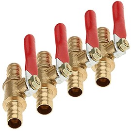 HATOOLHA® Brass Ball Valve Shut-off Valve Switch, 10mm Hose Barb, Pipe Fittings, 180 Degree Operation Handle Connector (Pack of 4)