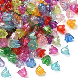 Ipotkitt - 300 abalorio de acrílico chapado en rayos UV, abalorio de flores iridiscentes, abalorio florales de primavera de color aleatorio, para accesorios de decoración de joyas