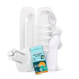RADIUS Vacation Pastel Bundle, Includes Left Handed Big Brush, Toothbrush Travel Case, DOC Toothbrush Holder, Anywhere Travel Floss Packette, White, 4 Piece Bundle