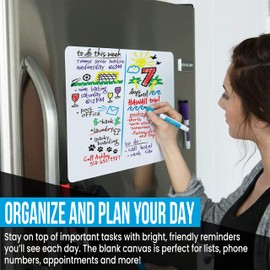 Magnetic Dry Erase Whiteboard Sheet for Kitchen Fridge with Stain Resistant Technology, 16x11" - Includes 4 Markers and Big Eraser with Magnets, Refrigerator White Board Organizer Planner Grocery List