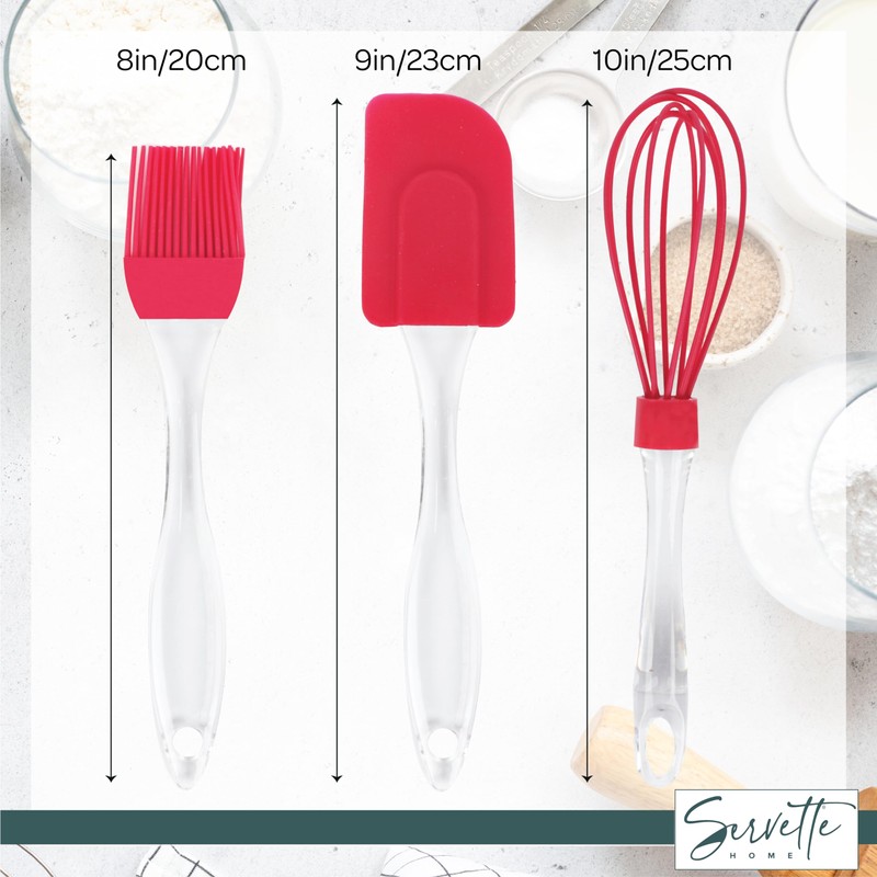 Silicone Whisks for Cooking, Non-Scratch, Clear Acrylic Handle, Hanging Hook,