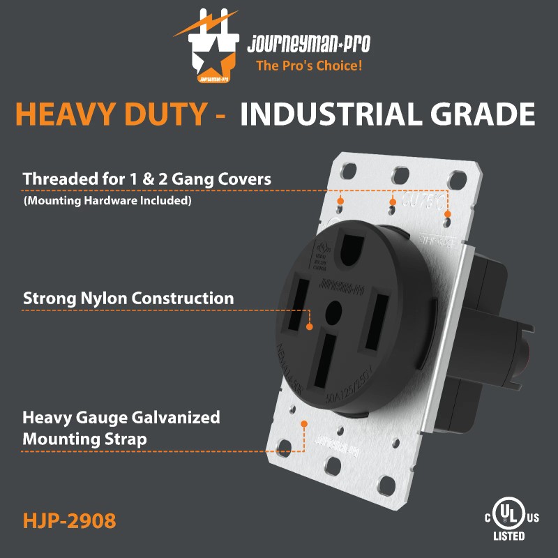 Journeyman-Pro 50 Amp 125/250V 14-50R Flush Mounting Wall Receptacle Range