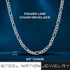 Men’s Polished White Stainless Steel 3.5mm Figaro Chain Necklace 24-Inch