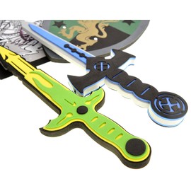 PowerTRC Sword and Shield Play Set | Unique Sword and Shield Design | Foam Weapons | Pretend Play Weapons | Kids Play Knights | White Eagle and Golden Lion Shield (8 Packs)