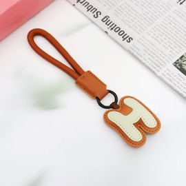 Elechobby Initial Keychain,26 Leather Alphabet Letters keychain For Women Handbag Charm Gift for Sister Besties (Brown-H)