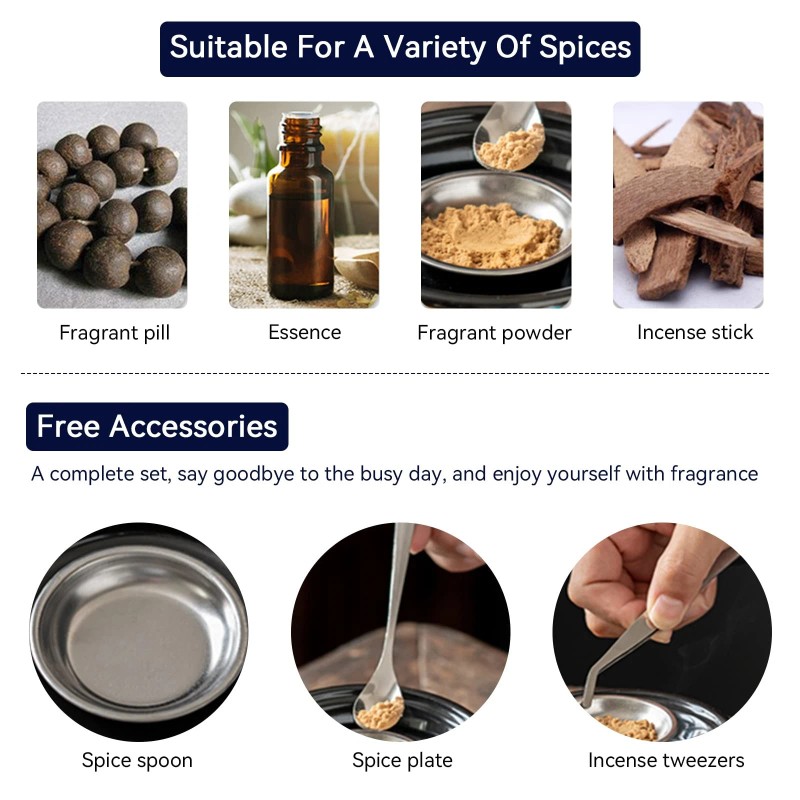 Issnw Ceramic Holder Electric Incense Burner Enamel Builtin Led Lights