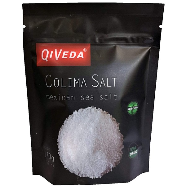 QiVeda Unrefined Colima Sea Salt (Premium Fine Grade Mexican Sea Salt) All Natural, Gourmet, Kosher (6 oz.)