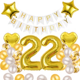 22 Year Old Birthday Balloons, Balloons, Decoration Set, Number Balloons, 22 Happy Birthday Garland, Heart Balloons, Confetti Balloons, Birthday Balloons, For Adults, Boys, Girls, Gold