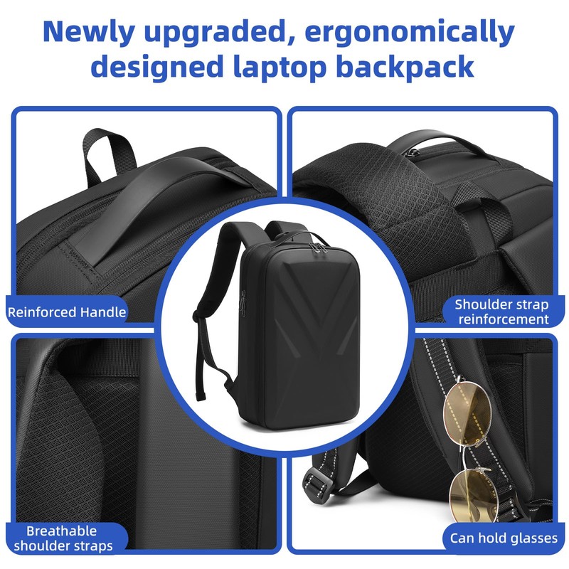 GYakeog Laptop Backpack, EVA Hard Shell, Oxford, Lightweight, Waterproof, USB-C