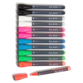 U Brands 12 Count Liquid Glass Fine Tip Dry Erase Markers With Built In Erasers Assort...