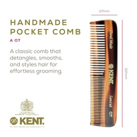Kent OT Tortoise Pocket Comb - Handmade Fine and Wide Tooth Hair Comb for Men, Women, and Kids - Travel, Beard, and Mustache Comb - Saw Cut and Hand Polished Made in England