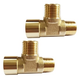 Uenede 2PCS Brass Tee Pipe Fitting 1/2" NPT Male x 1/2" NPT Male x 1/2" NPT Female for Water/Oil/Gas