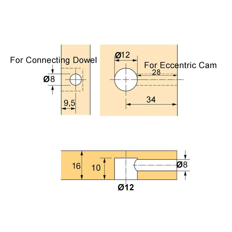 LOOTICH Fixing Screw Eccentric Cam Ø11.8mm and Bolts Fitting Dowels