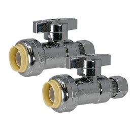 PROCURU 2-Pack PushFit Straight Stop Valve 1/2" Push x 3/8" OD Comp, Faucet/Toilet Shut Off Quarter-Turn Valve, Certified Safe for Drinking Water