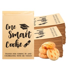 Graduation Cookie Treat Candy Gift Bags Graduation Party Favors, 200 PCS Self-Adhesive One Smart Cookie Congrats Grad Kraft Paper Buffet Goodies Snack Bags for Graduation Party Decoration Supplies