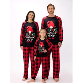 Naiyafly Matching Family Christmas Pyjamas Set Santa Clause Deer Print Pullover Shirt+ Plaid Long Pants Couple Matching PJs Xmas Sleepwear Nightwear Holiday Loungewear for Women Men Kids
