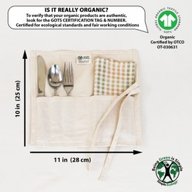 Simple Ecology Organic Cotton Lunch Utensil Holder Wrap - Natural 3 Pack