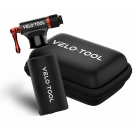 Velo-Tool™ CO2 Inflator Bike Pump – Premium, Quick & Lightweight & Adjustable Flow + Essentials Carry Case, Foam Grip - Presta & Schrader Valve Compatible – Suitable for MTB, Race/Road & BMX Bikes