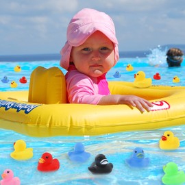 Paquete de 50 mini juguetes de baño de patos flotadores de goma multicolor, ideal para patos Jeep, ducha, fiesta de cumpleaños, regalo de juego de carnaval (1.6 x 1.5 x 1.4 pulgadas. 6 colores)