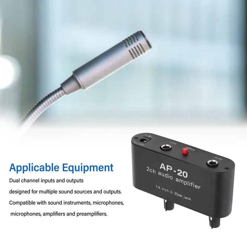 2 Channel Sound Amplifier Balanced 1/4 Inch 6.35mm Gain Independent