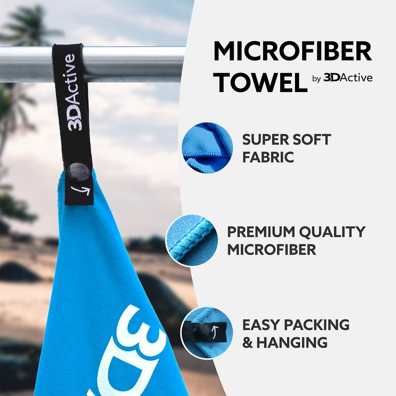 3DActive Microfibre Towel for Gym, Sports and Travel. Ultra Absorbent,