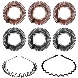 A set of 6 elastic plastic headbands and 2 black metal headbands, women and men headband accessories with non-slip teeth, used for outdoor sports, yoga