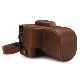 MegaGear MG1608 Ever Ready Leather Camera Case Compatible with Canon EOS Rebel T7 (18-55mm) - Dark Brown