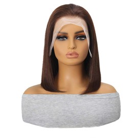 YOUFA Medium Brown Lace Front Wig 13x4 Ear To Ear Transparent Swiss Lace Frontal Human Hair Wigs Pre Colored Chocolate Brown Short Bob Wigs For Black Women (Chocolate Brown, 12 inch)