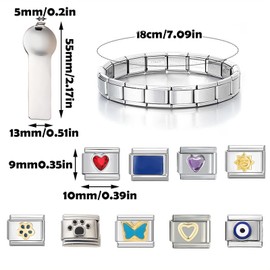 REGODI 11 PCS Italian Charms Bracelet Sets, Removable Classic Stainless Steel 9MM Module Charm Bracelet with Opening Tools, Modular Italian Charm Bracelet Links for DIY Jewelry Gifts