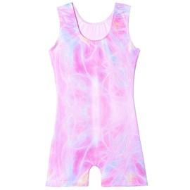 TENVDA Gymnastics Leotards for Girls 5 6 Years Old Sparkly Pink Purple Tank Biketard Classic Fitted Workout Unitards