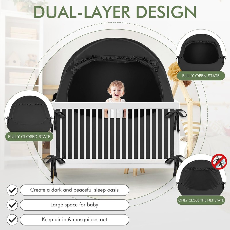 Crib Blackout Tent for Pack N Play, Pop Up Travel