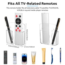 Ymapinc 2Pcs Wall Mount Phone Holder Transparent Wall Phone Holder for Bed Self Adhesive Cell Phone Wall Holder with Charging Hole for Most Cell Phone, Bedside Remote Control Stand