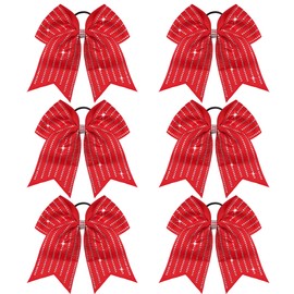 Yxiang Red Large Cheer Bows for Girls Ponytail Holder Rhinestones Cheer Bows Elastic Hair Tie Bands for Cheerleading Teen Girls College Sports